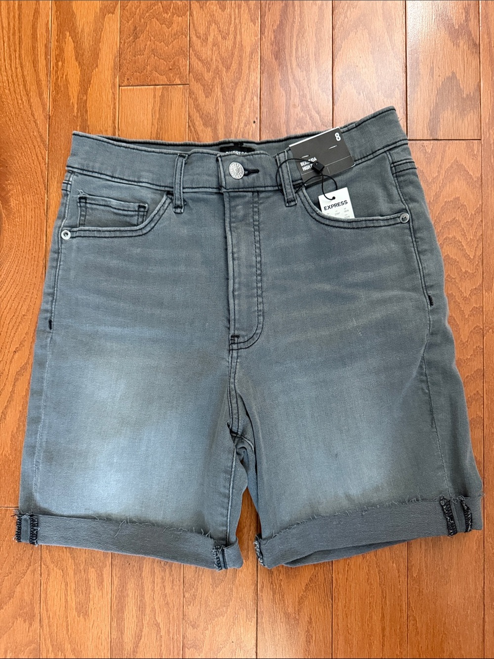 Express Gray Bermuda High Rise Denim Shorts 8 NWT